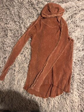 Buckle Rust Brown Ribbed Long Sleeve Hooded Top